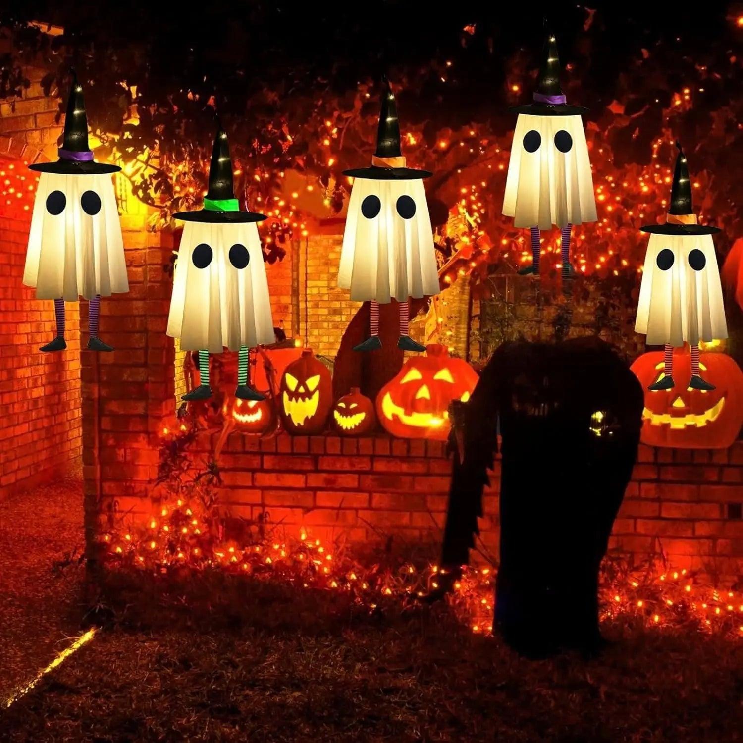 Halloween Hanging Ghost Decorations, Outdoor Witches Hat Lights
