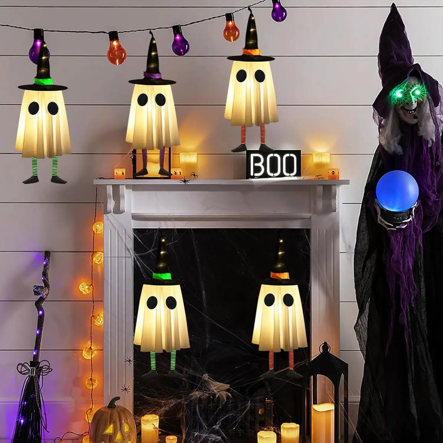 Halloween Hanging Ghost Decorations, Outdoor Witches Hat Lights
