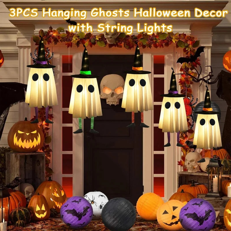 Halloween Hanging Ghost Decorations, Outdoor Witches Hat Lights