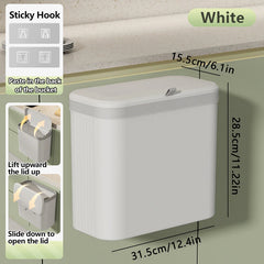 ONEKA 14L Kitchen Trash Can With Lid Hanging Trash Bin Garbage Can for Cabinet Cupboard Under Sink Compost Bin