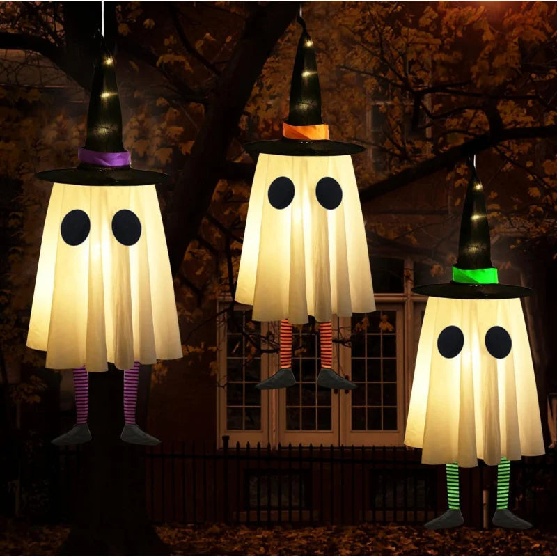 Halloween Hanging Ghost Decorations, Outdoor Witches Hat Lights