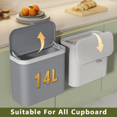 ONEKA 14L Kitchen Trash Can With Lid Hanging Trash Bin Garbage Can for Cabinet Cupboard Under Sink Compost Bin