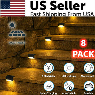 8-Pack Solar LED Deck Lights, Waterproof Outdoor Step Lamps